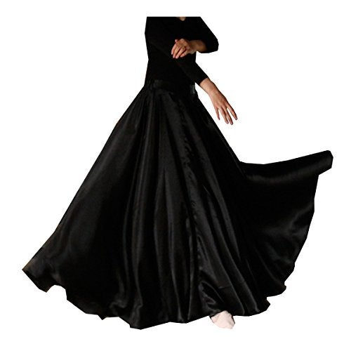 BACKGARDEN Ladies 20 Yard Elegant Satin Long Full Skirt for Ballroom Belly Dance Performance Costume Dress Black - Image 1