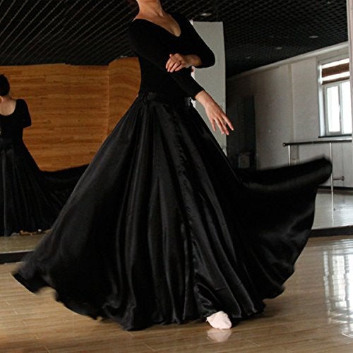 BACKGARDEN Ladies 20 Yard Elegant Satin Long Full Skirt for Ballroom Belly Dance Performance Costume Dress Black - Image 3