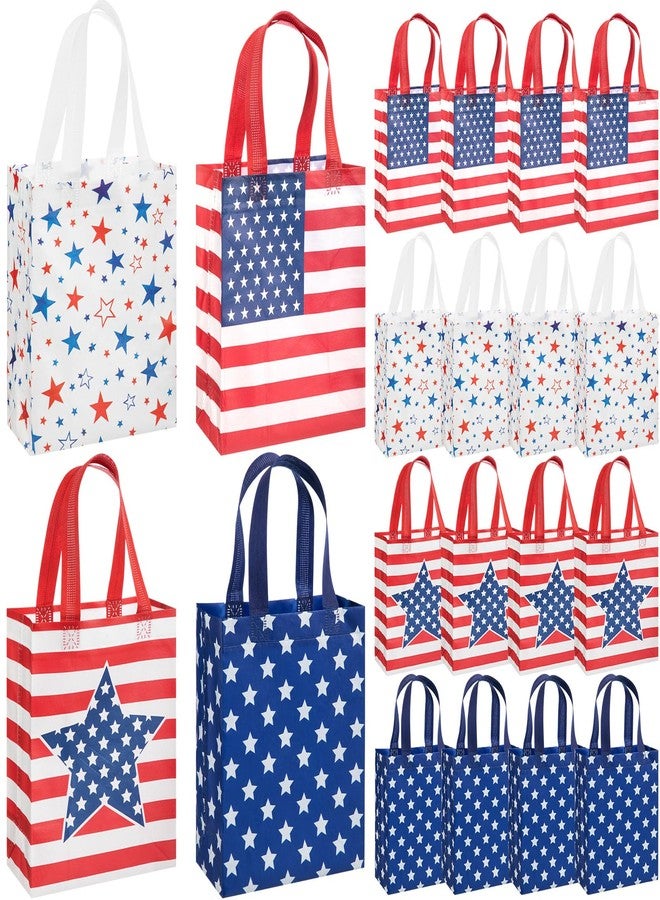 Wesnoy 24 Pcs 4th of July Patriotic Gift Bags with Handles, Reusable Non Woven American Flag Party Favor Bags, Independence Day Memorial Day Goodie Treat Tote Bag 10 x 8 x 4 Inch for Party Supplies - Image 1