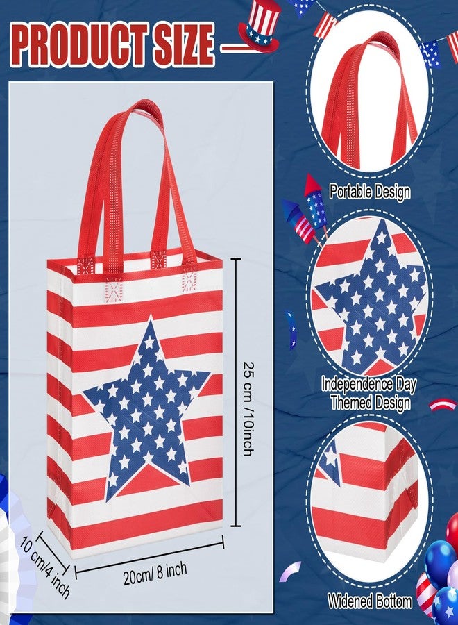 Wesnoy 24 Pcs 4th of July Patriotic Gift Bags with Handles, Reusable Non Woven American Flag Party Favor Bags, Independence Day Memorial Day Goodie Treat Tote Bag 10 x 8 x 4 Inch for Party Supplies - Image 3