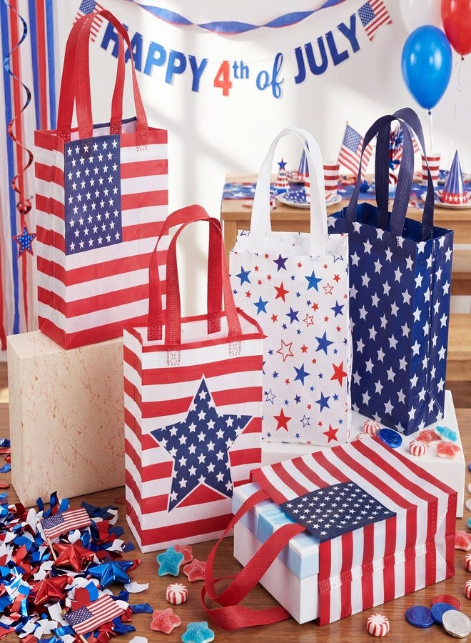 Wesnoy 24 Pcs 4th of July Patriotic Gift Bags with Handles, Reusable Non Woven American Flag Party Favor Bags, Independence Day Memorial Day Goodie Treat Tote Bag 10 x 8 x 4 Inch for Party Supplies - Image 2