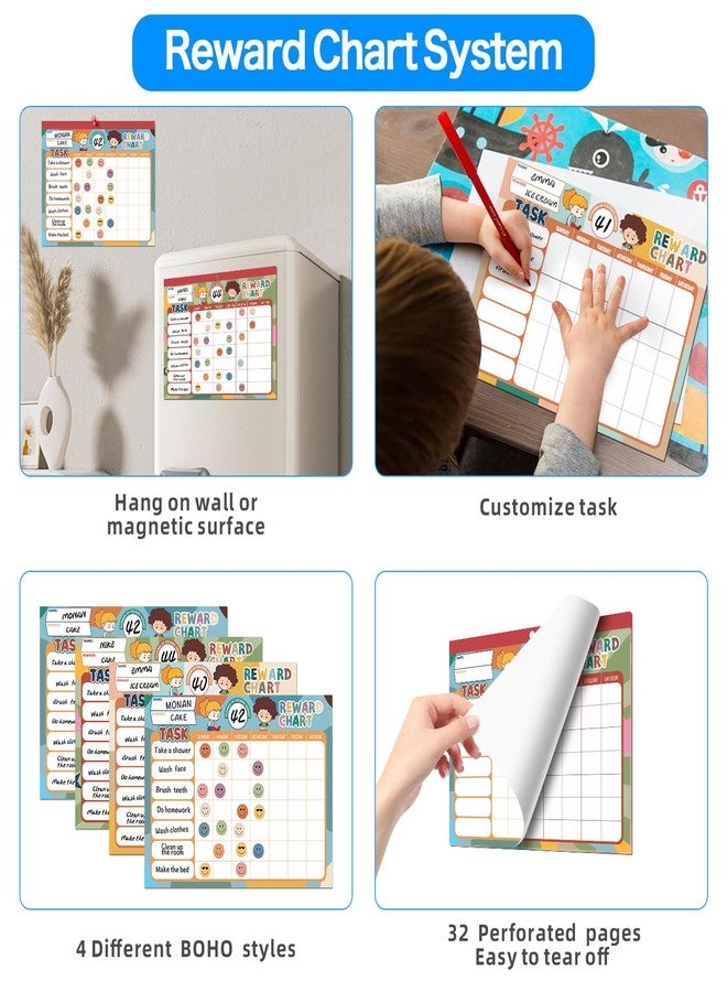 ANSTROUT Boho Style Reward Chart Pad for Kids with 32 Chore Charts,12.2" x 9.8" Magnetic Behavior Chart System for Motivate Responsibility & Good Habits,2280 Star Stickers and 48 Incentive Stickers - Image 2