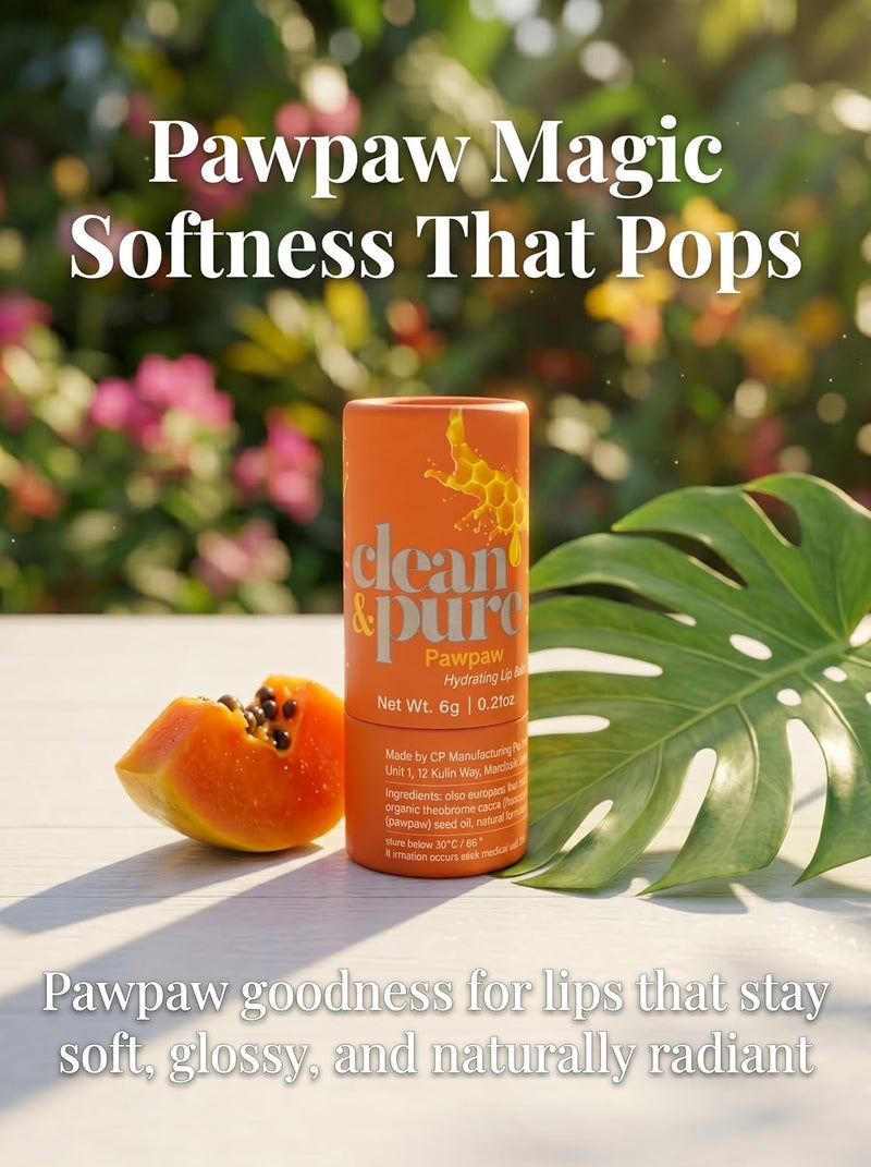Clean & Pure Pawpaw Lip Balm – 100% Natural with Pawpaw & Olive Oil, Hydrates, Soothes & Repairs Dry Lips, 6g - Image 1