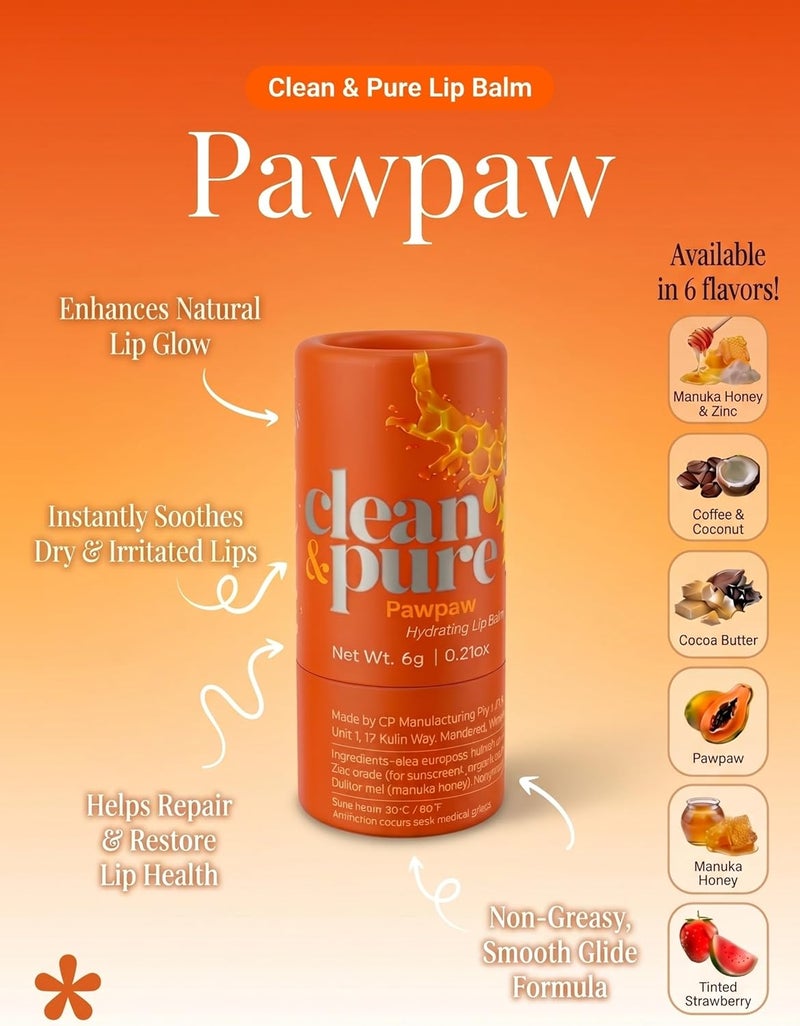 Clean & Pure Pawpaw Lip Balm – 100% Natural with Pawpaw & Olive Oil, Hydrates, Soothes & Repairs Dry Lips, 6g - Image 3