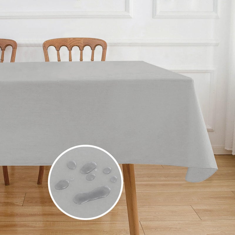 NLMUVW Vinyl Tablecloth with Flannel Backing for Rectangle Table, PVC Table Cloth Waterproof Wipe Clean Table Cover for Dining Party Camping Outdoor, Light Grey, 60 X 84 Inch - Image 1