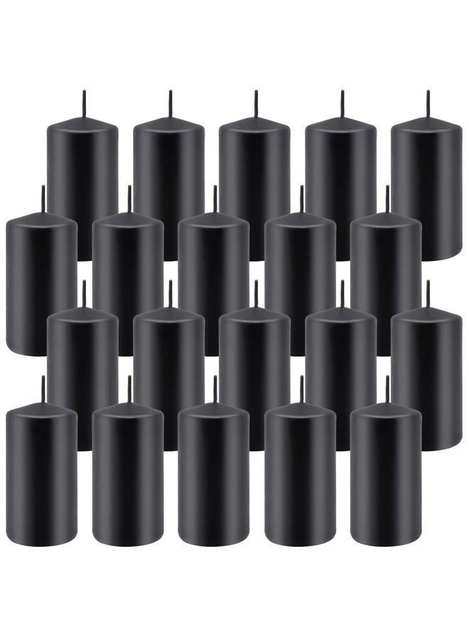 Grcdoyvl Set of 20 | 2-Inch Wide x 4-Inch Tall Black Pillar Candles - Elegant Décor for Home, Events, and Celebrations - Deep Black Finish - Image 2