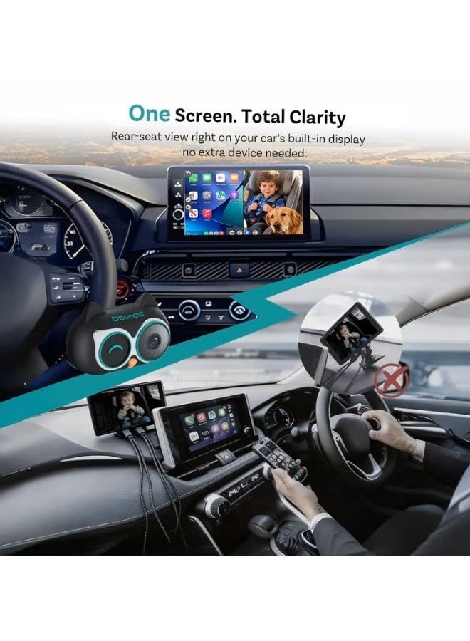 Ottocast Wireless CarPlay Adapter with Baby Monitor Rear Seat Camera | Ottocast Cabin Care 2-in-1 Plug & Play CarPlay Upgrade | 1080P HD Wide-Angle In-Car Safety Camera | Works with Factory Wired CarPlay Vehicles - Image 5