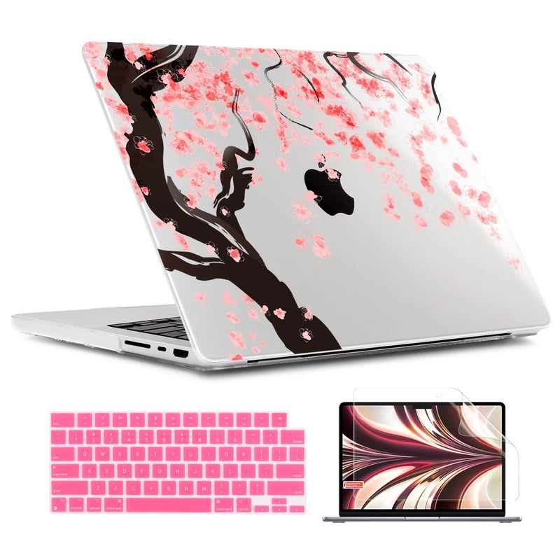 TWOLSKOO for MacBook Pro 16 Inch Case 2023 2022 2021 Release M2 A2780 M1 A2485 M1 ProMax Hard Shell Case Keyboard Cover Screen Protector for Mac Pro 16 with Touch ID Cherry Blossoms