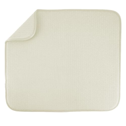 S&T INC. Dish Drying Mat, 16” x 18”, Absorbent Microfiber Kitchen Counter Mat, Drying Pad for Dishes, Utensils, Pots and Pans, Large, Diamond Texture, Cream - Image 1