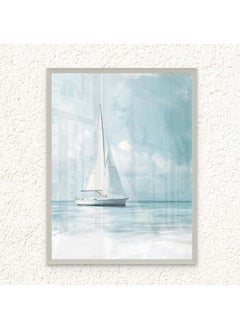 Art Decor Art Decor Framed Fine Art Blue and White Ocean Portrait Sailing Boat on Sea Aesthetic Coastal Print Wall Décor for Living Room Bedroom Home Office Hotel Gifting  - Image 1