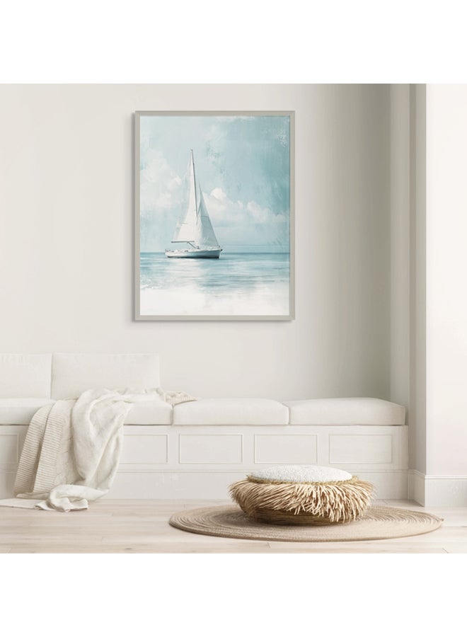 Art Decor Framed Fine Art Blue and White Ocean Portrait Sailing Boat on Sea Aesthetic Coastal Print Wall Décor for Living Room Bedroom Home Office Hotel Gifting - Image 3