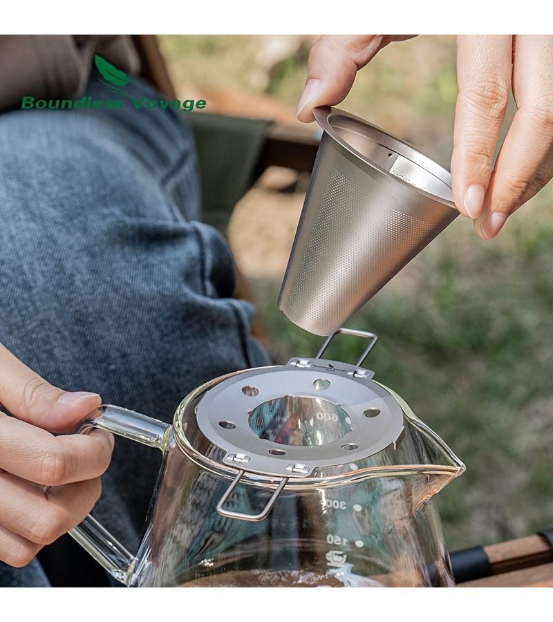 Portable Titanium Coffee Filter Ti6004P With Foldable Holder For Camping - Image 2