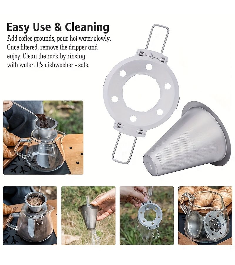 Portable Titanium Coffee Filter Ti6004P With Foldable Holder For Camping - Image 3