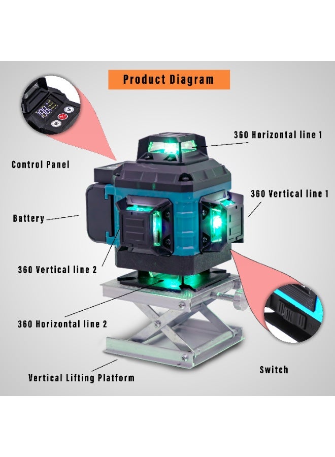 Bonai Rechargeable Green Multi-Line Laser Level with Remote Control, Model BN-HK110, 16X Brightness, 5V Lithium-Ion Battery - Image 3