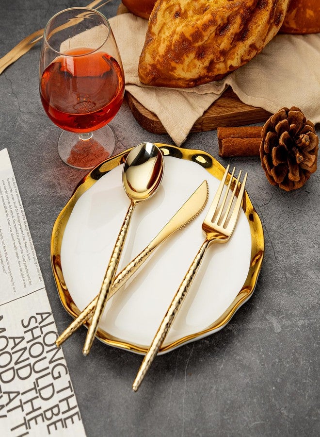 SUT 150 PCS Gold Plastic Silverware, Gold Disponsable Utensils, Plastic Silverware Heavy Duty, Includes 50 Knives, Forks and Spoons, Hammered Disponsable Cutlery for Wedding, Birthday, Party - Image 5
