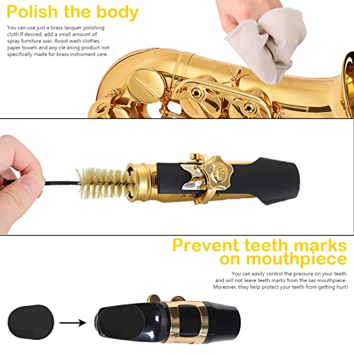 Eison Saxophone Cleaning Kits with Case for Sax and Clarinet Flute Trumpet Instruments,8PCS Saxophone Mouthpiece Cushion,Mouthpiece Brush Microfiber Cleaning Cloth（Beige） - Image 3