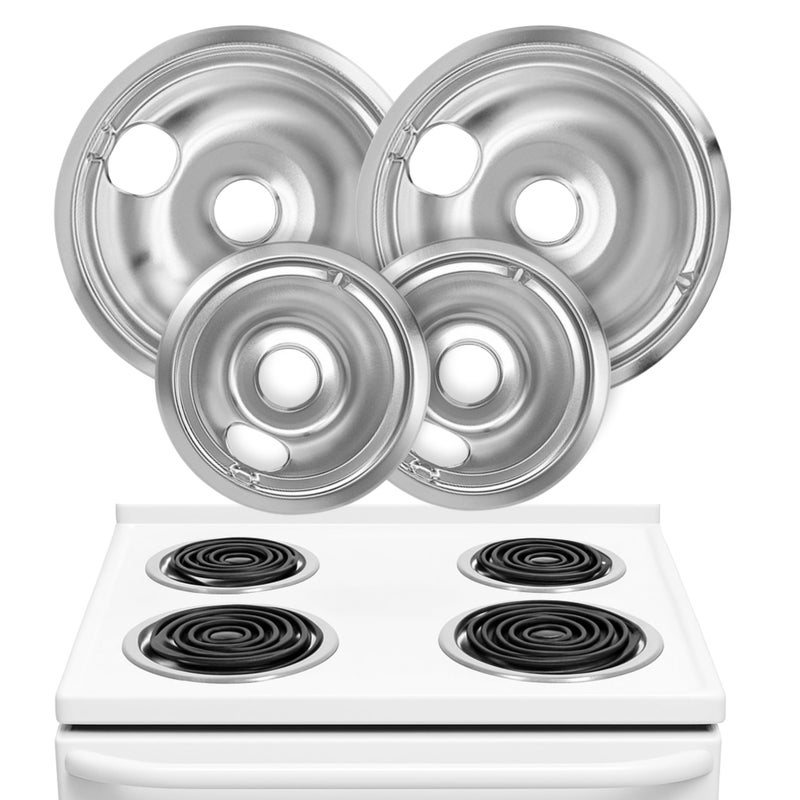 Linda's Essentials Electric Stove Drip Pans Set of 4 (2 x 6-Inch & 2 x 8-Inch) Replacement Stove Drip Pans for Electric Stove for GE & Hotpoint Ranges - Compatible with WB31T10010 and WB31T10011 Stove Burner Drip Pan - Image 1