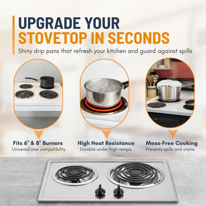 Linda's Essentials Electric Stove Drip Pans Set of 4 (2 x 6-Inch & 2 x 8-Inch) Replacement Stove Drip Pans for Electric Stove for GE & Hotpoint Ranges - Compatible with WB31T10010 and WB31T10011 Stove Burner Drip Pan - Image 4