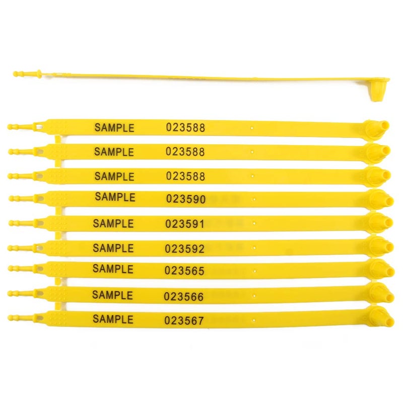 100 Plastic Security Trailer Seals - Tamper-Evident Numbered Tags for Trucks and Containers (Yellow)