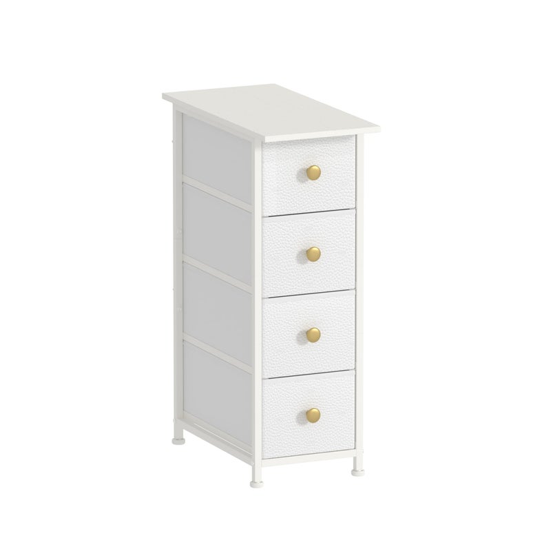 GiftGo Narrow Dresser Cabinet Vertical Slim Dresser Chest of Drawers Skinny Storage Tower for Small Spaces Gaps Closet Bedroom Bathroom Small Fabric Drawer Unit (White, 4 Drawers) - Image 1