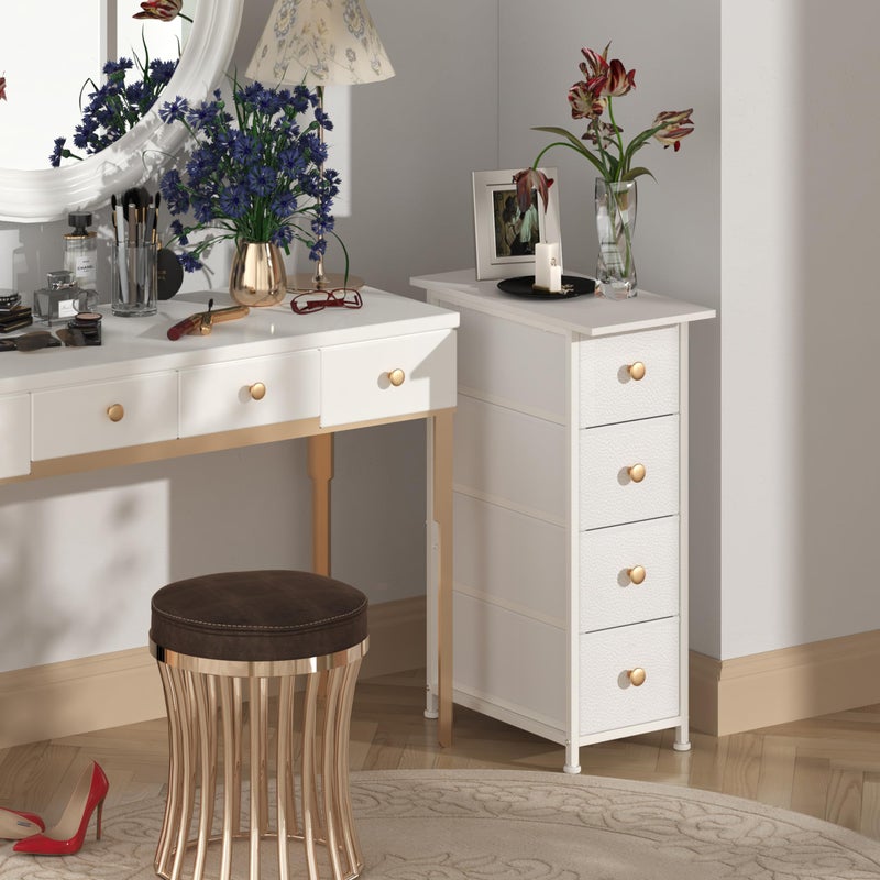 GiftGo Narrow Dresser Cabinet Vertical Slim Dresser Chest of Drawers Skinny Storage Tower for Small Spaces Gaps Closet Bedroom Bathroom Small Fabric Drawer Unit (White, 4 Drawers) - Image 2