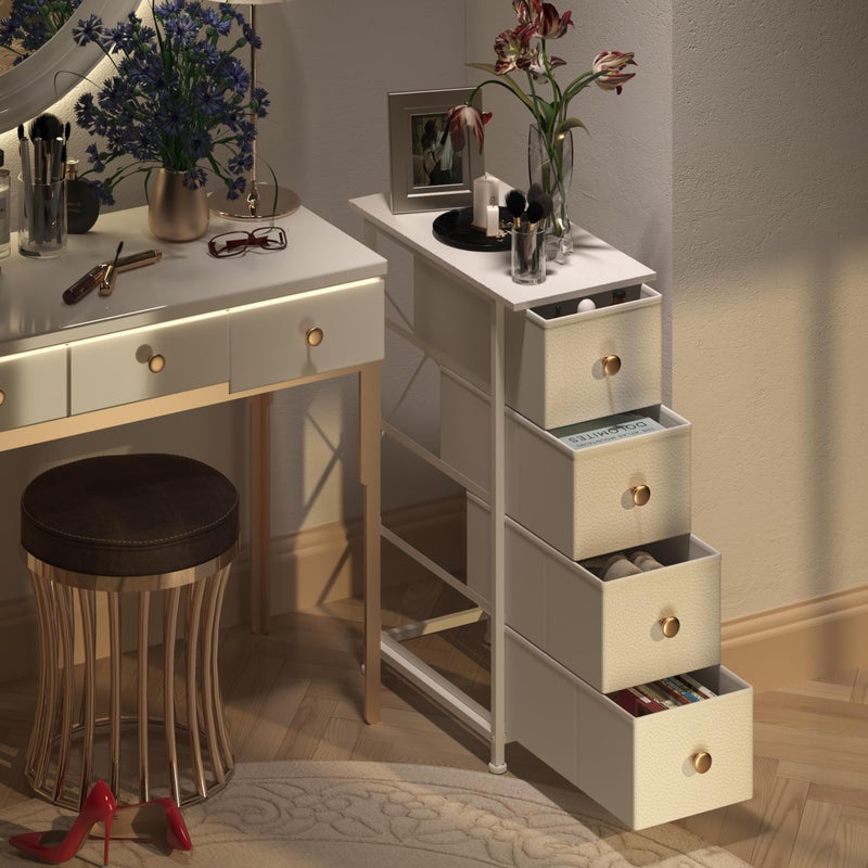 GiftGo Narrow Dresser Cabinet Vertical Slim Dresser Chest of Drawers Skinny Storage Tower for Small Spaces Gaps Closet Bedroom Bathroom Small Fabric Drawer Unit (White, 4 Drawers) - Image 4