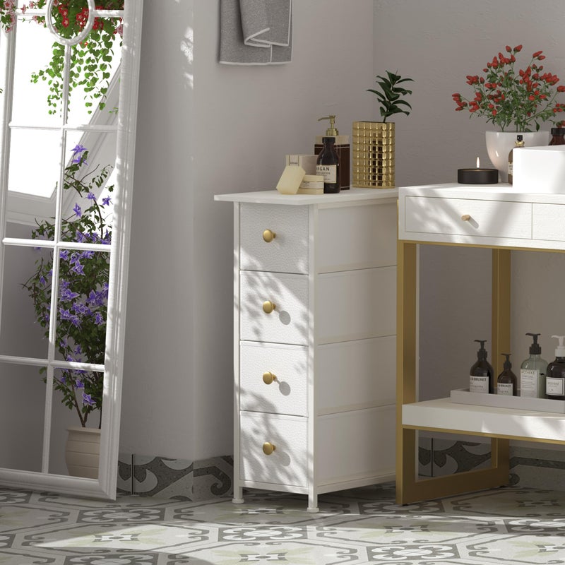GiftGo Narrow Dresser Cabinet Vertical Slim Dresser Chest of Drawers Skinny Storage Tower for Small Spaces Gaps Closet Bedroom Bathroom Small Fabric Drawer Unit (White, 4 Drawers) - Image 5