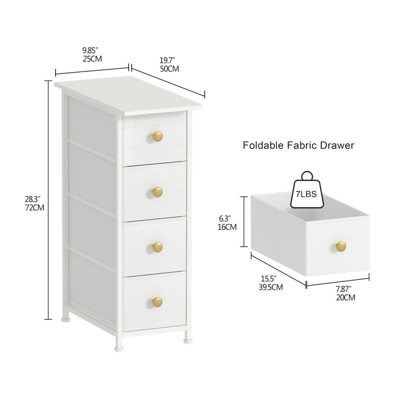 GiftGo Narrow Dresser Cabinet Vertical Slim Dresser Chest of Drawers Skinny Storage Tower for Small Spaces Gaps Closet Bedroom Bathroom Small Fabric Drawer Unit (White, 4 Drawers) - Image 3