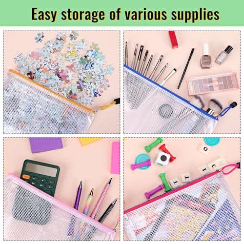 EOOUT 14pcs Zip Pouch Organizers, Mesh Bags with Zipper, 8 Sizes 14 Colors, Waterproof, for Travel, School, Office & Home - Image 4