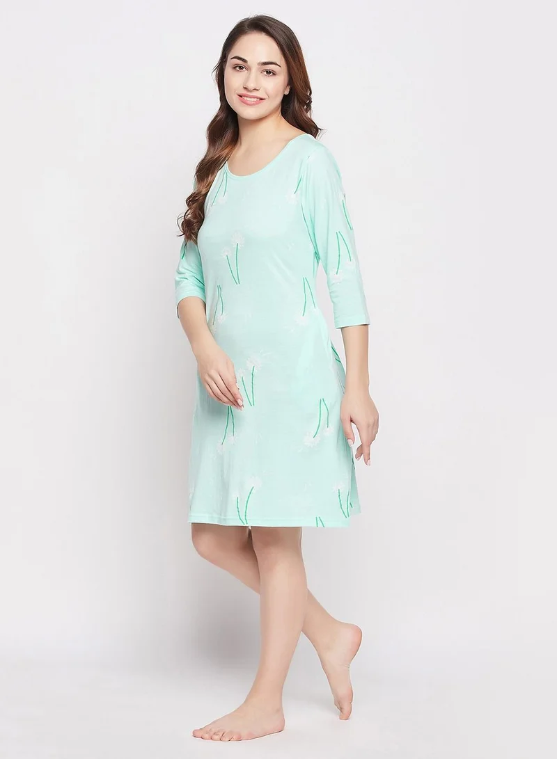 كلوفيا Clovia Pretty Florals Short Night Dress In Baby Blue - 100% Cotton