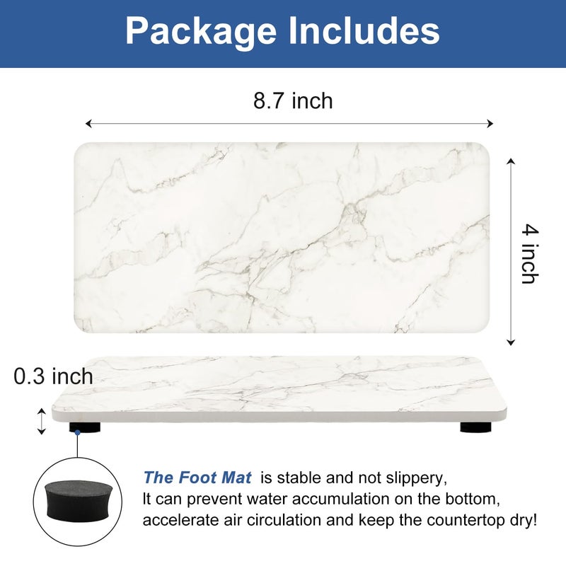 Deceram 2 Pcs Water Absorbing Stone Drying Trays for Bathroom Sink Kitchen Counter Soap Dish Dispenser Sponge Holder White Ceramic Bathroom Vanity Quick Dry Stone Mat for Kitchen Sink Marble Diatomite Tray - Image 5