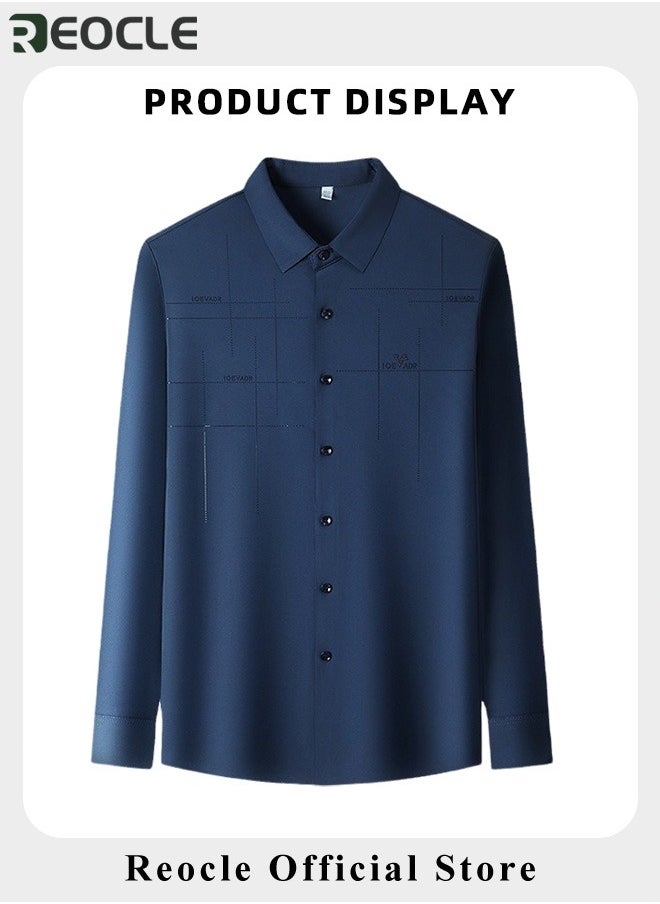 REOCLE - Men's Business Slim Fit Shirt Official Long Sleeve Stretch Dress Shirt Wrinkle-Free Regular Fit Button Down Shirts - Image 1