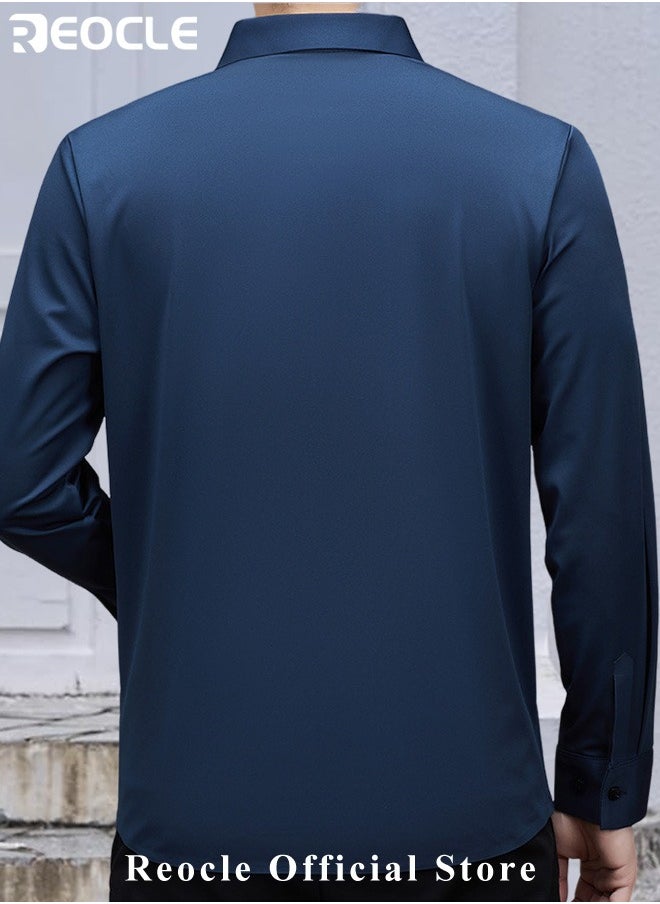 REOCLE - Men's Business Slim Fit Shirt Official Long Sleeve Stretch Dress Shirt Wrinkle-Free Regular Fit Button Down Shirts - Image 1