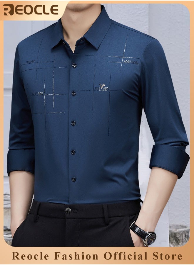 REOCLE - Men's Business Slim Fit Shirt Official Long Sleeve Stretch Dress Shirt Wrinkle-Free Regular Fit Button Down Shirts - Image 1