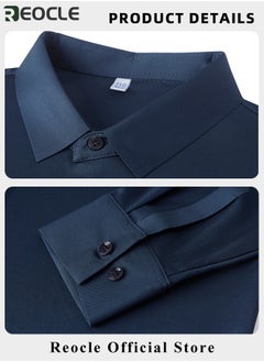 REOCLE Men's Business Slim Fit Shirt Official Long Sleeve Stretch Dress Shirt Wrinkle-Free Regular Fit Button Down Shirts  - Image 5