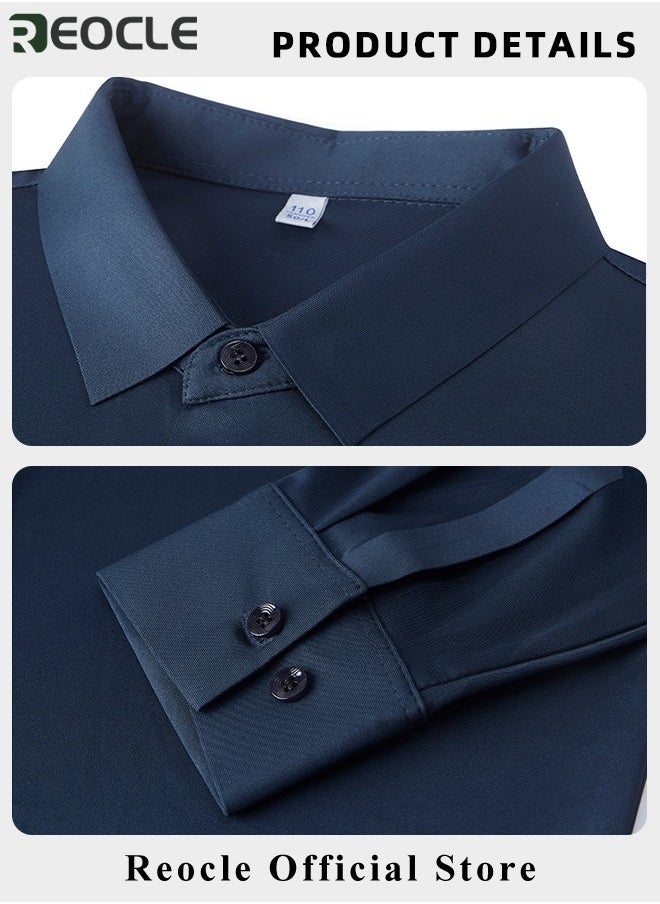 REOCLE - Men's Business Slim Fit Shirt Official Long Sleeve Stretch Dress Shirt Wrinkle-Free Regular Fit Button Down Shirts - Image 1