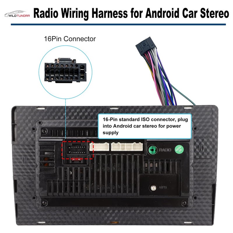 WildTundra 16Pin ISO Aftermarket Radio Harness Adapter Compatible with Chevrolet 2013-2016 GMC 2010-2017 with Audio Input SWC, 16Pin Android Car Stereo Wiring Harness with Reverse Cable - Image 3