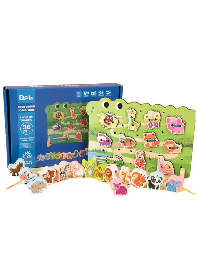 INSENSE Children's toy threading board, wooden early education baby threading toy, animal cognition finger fine motor training toy - Image 1