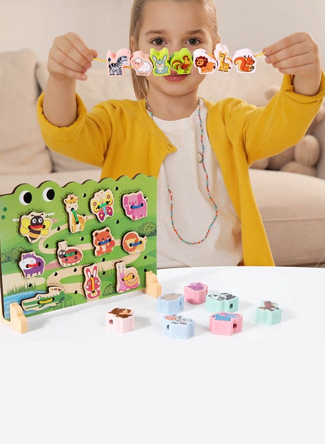 INSENSE Children's toy threading board, wooden early education baby threading toy, animal cognition finger fine motor training toy - Image 2