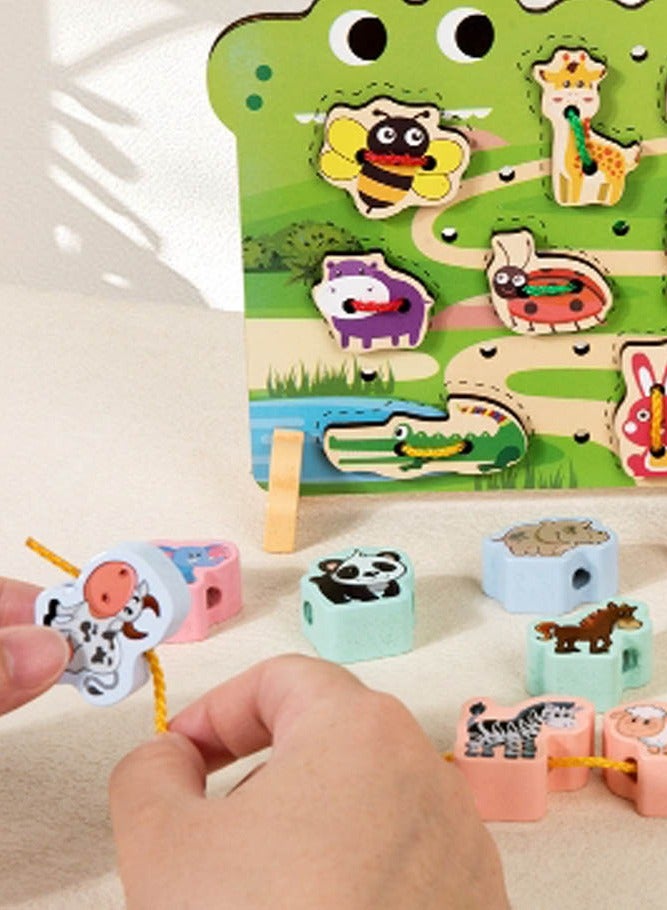 INSENSE Children's toy threading board, wooden early education baby threading toy, animal cognition finger fine motor training toy - Image 3