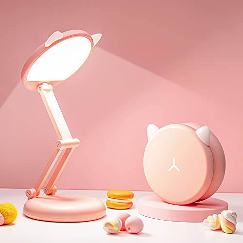 One Fire Cute Desk Lamp Pink Dorm Lamps for College Girls Foldable Portable Rechargeable Dimmable Cute Cat Lamp Kawaii Room Decor,College Dorm Decor for Girls Pink Classroom Essentials - Image 1