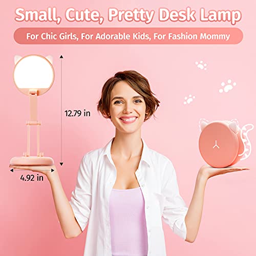 One Fire Cute Desk Lamp Pink Dorm Lamps for College Girls Foldable Portable Rechargeable Dimmable Cute Cat Lamp Kawaii Room Decor,College Dorm Decor for Girls Pink Classroom Essentials - Image 2
