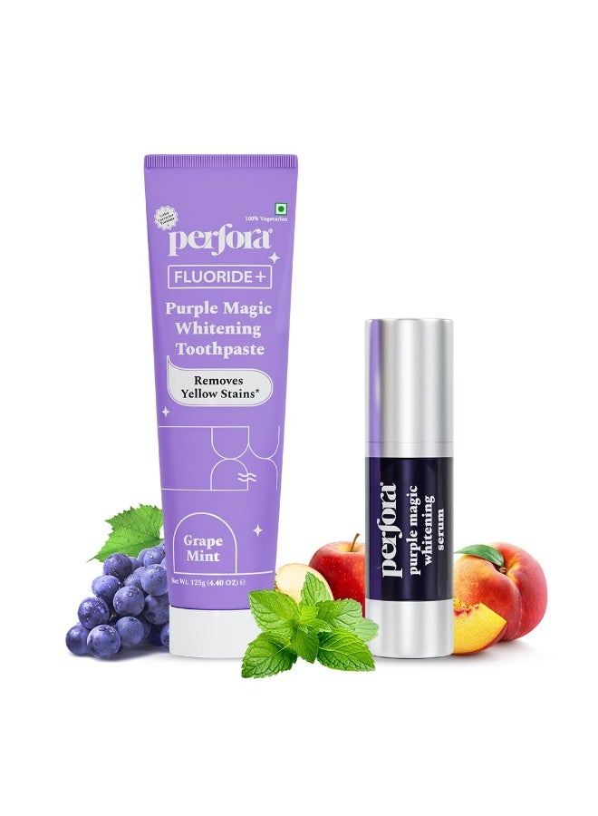 Perfora Teeth Whitening Combo - Whitens Teeth in 1 Use | Enamel-Safe & Sensitivity-Free Oral Care Formula For Tooth Stain Removal | Purple Serum - 30ml & Purple Tooth paste- 125g - Image 1