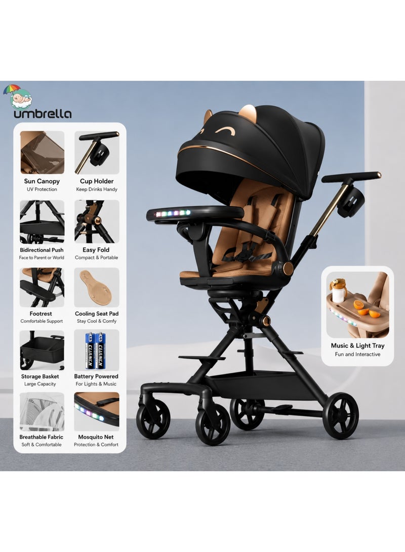 umbrella Lightweight, foldable umbrella stroller easy to carry and travel with featuring a feeding tray and front lights. - Image 1