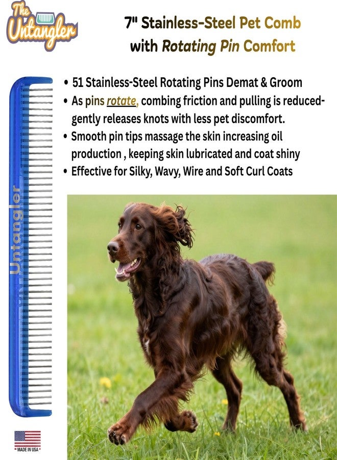 مشط للحيوانات الأليفة لإزالة التشابك بسهولة - أسنان دوارة ناعمة كالحرير تفك التشابك دون التسبب بألم للحيوانات الأليفة. (7 بوصات، أزرق محيطي) - Image 2