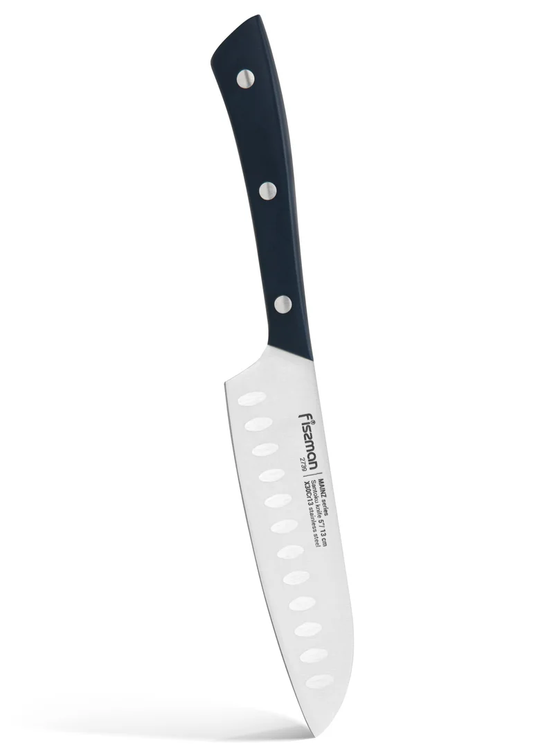 فيسمان 5" Santoku Knife (X30Cr13 steel) Kitchen Knife Ultra Sharp, Stainless Steel X30Cr13 Knife Mainz Series, Professional Razor-Sharp Kitchen Knife Black ABS Ergonomic Handle for Home, Kitchen, Restaurant