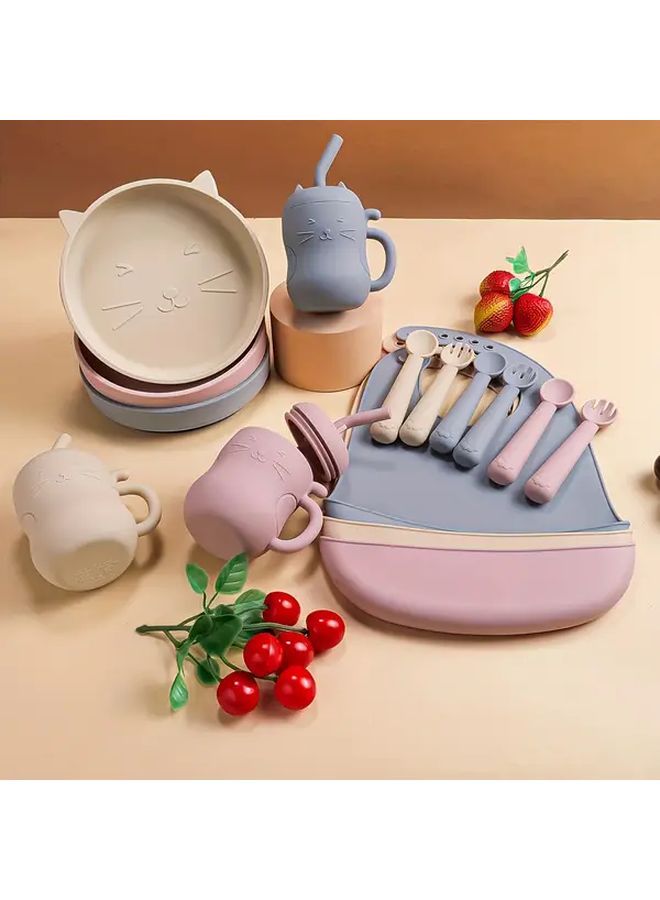 Blue Silicone Cat Bowl Plate with Suction Cup Self Feeding Utensils for Youngsters BPA Free Food Grade Safety First Stage Gift for Christmas Thanksgiving New Year - Image 3