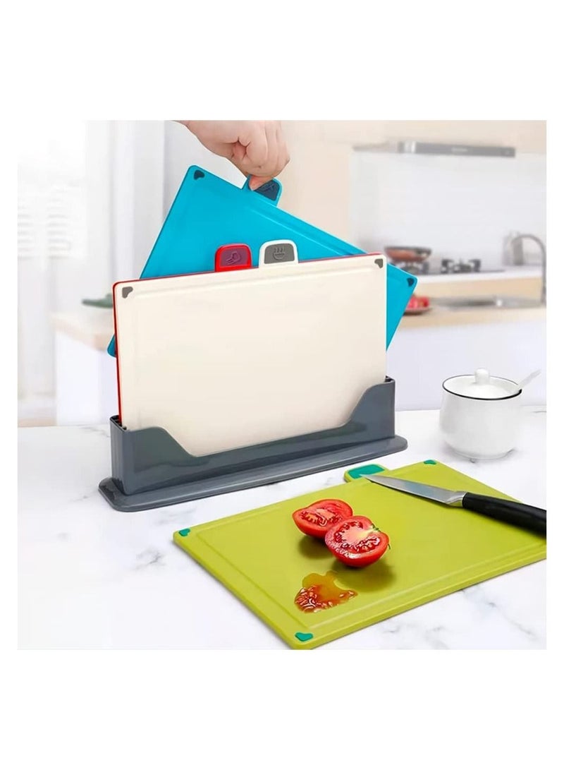 Arabest Cutting Boards 4pcs Chopping Board Kit with Drainage Holder Stand & Easy Gripped Handle, Thick Color Marked Cutting Boards Non-slip Durable Kitchen Food Cutting Mats Set for Meat Fruit Vegetable Fish  - Image 2