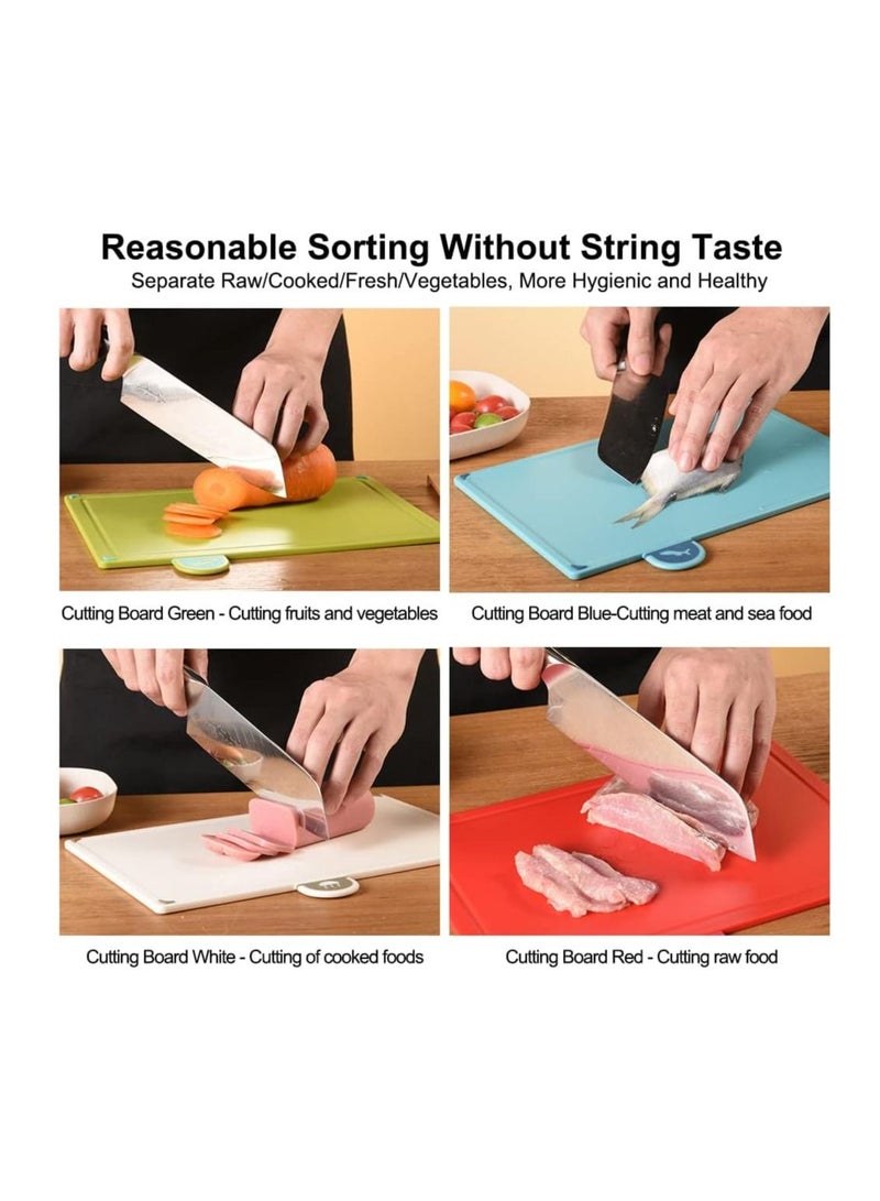 Arabest Cutting Boards 4pcs Chopping Board Kit with Drainage Holder Stand & Easy Gripped Handle, Thick Color Marked Cutting Boards Non-slip Durable Kitchen Food Cutting Mats Set for Meat Fruit Vegetable Fish  - Image 3