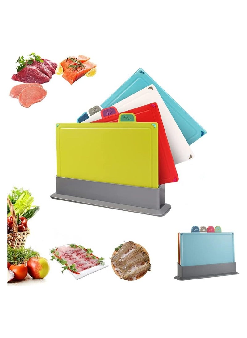 Arabest Cutting Boards 4pcs Chopping Board Kit with Drainage Holder Stand & Easy Gripped Handle, Thick Color Marked Cutting Boards Non-slip Durable Kitchen Food Cutting Mats Set for Meat Fruit Vegetable Fish  - Image 1